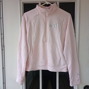 Puma Women's Half Zip Long Sleeves Sweatshirt Light Pink Sz. M